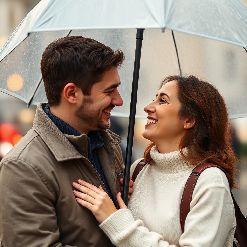 Couple sitting together on a couch at home, talking warmly